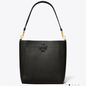 TORY BURCH BLACK LEATHER GRAINED MCGRAW TOTE SHOULDER BUCKET BAG